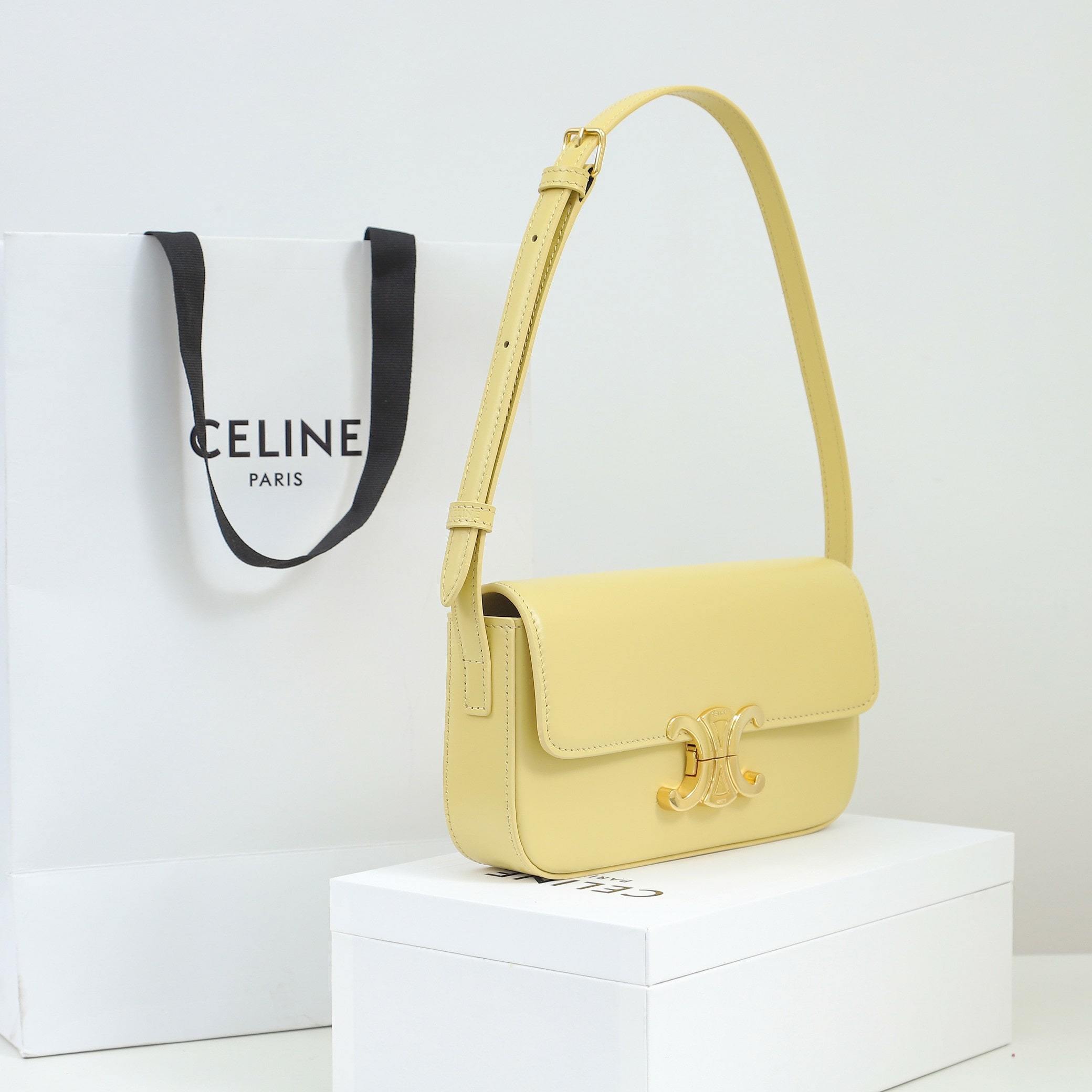 高仿Celine*Triomphe系列手袋194143黃色免檢版