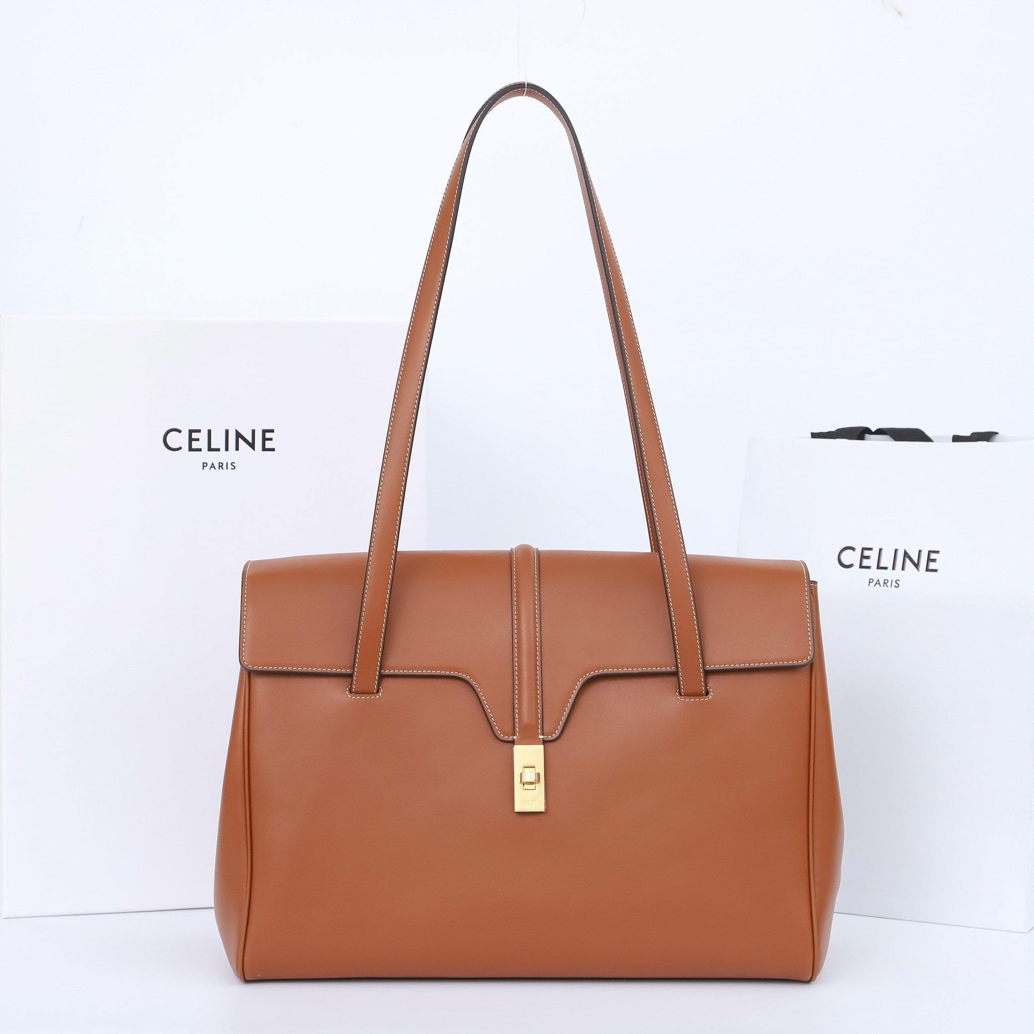 高仿Celine*Soft16系列手提袋194043棕色免檢版