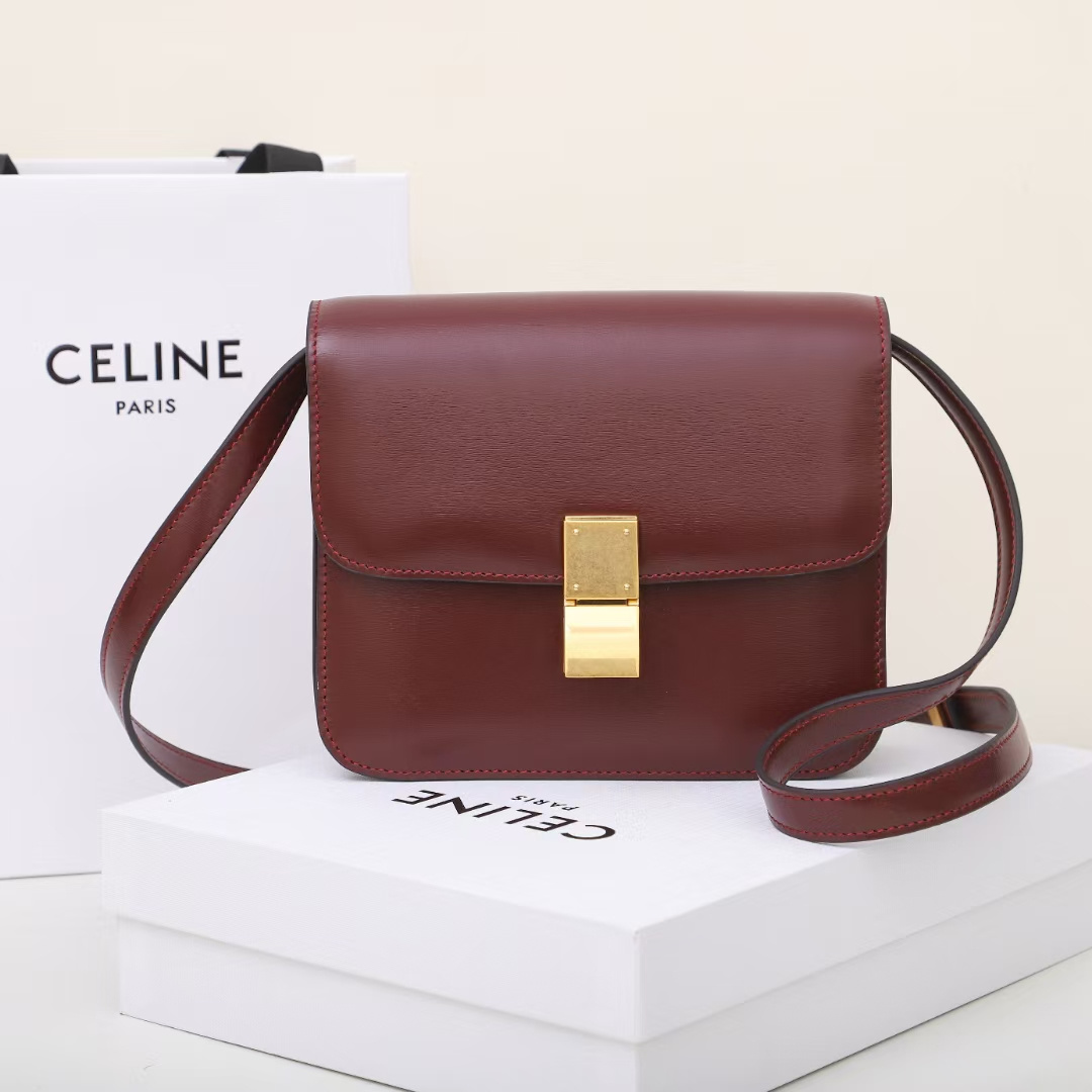 高仿Celine*ClassicBox系列192523酒紅色免檢版
