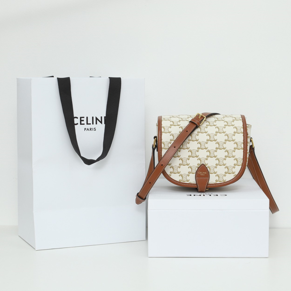 高仿Celine*Folco系列馬鞍包191502白印花免檢版