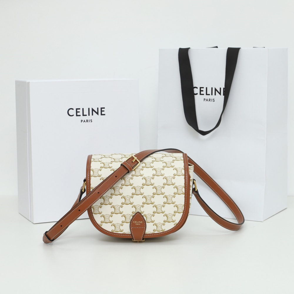 高仿Celine*Folco系列馬鞍包191502白印花免檢版