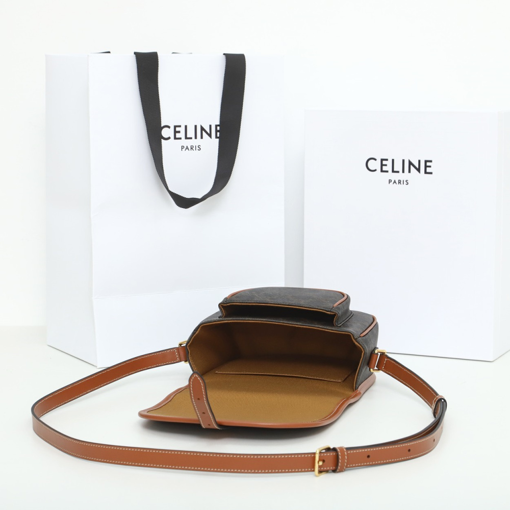 高仿Celine*Folco系列馬鞍包191502棕印花免檢版