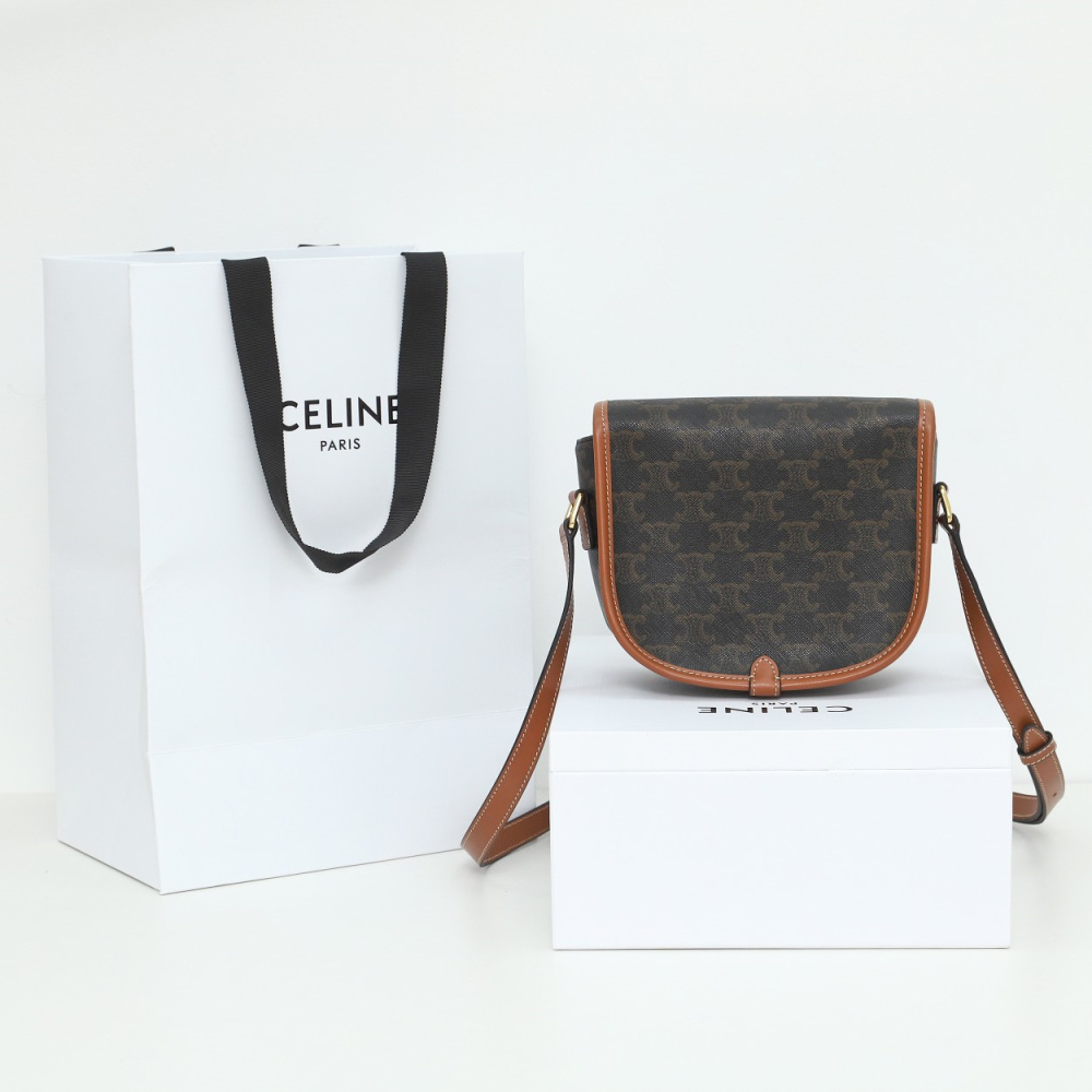 高仿Celine*Folco系列馬鞍包191502棕印花免檢版