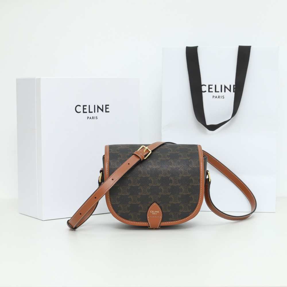 高仿Celine*Folco系列馬鞍包191502棕印花免檢版