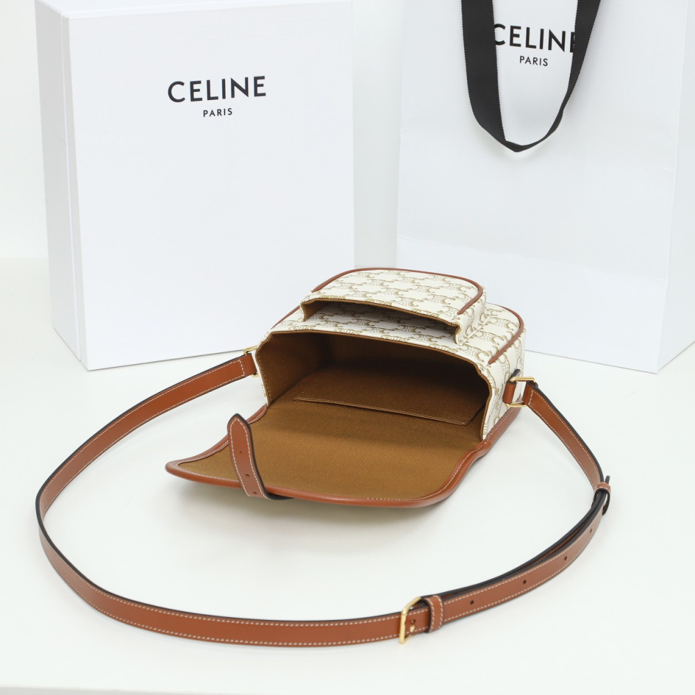 高仿Celine*Folco系列馬鞍包191502白印花免檢版