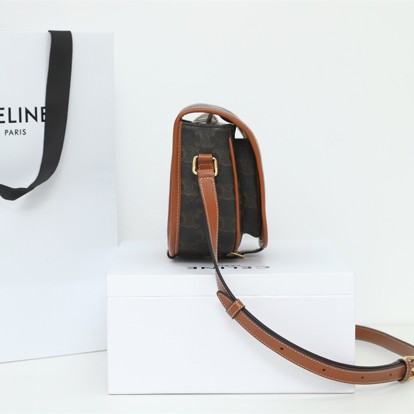高仿Celine*Folco系列馬鞍包191502棕印花免檢版