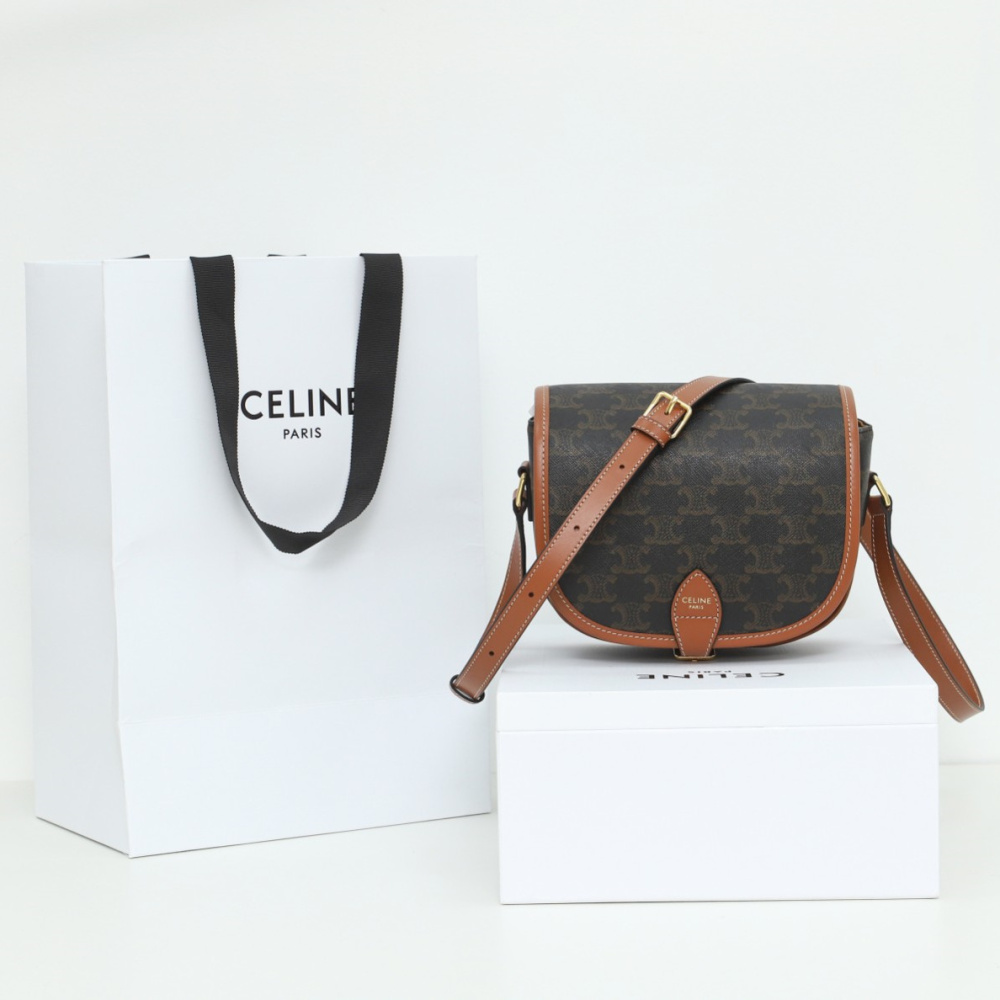 高仿Celine*Folco系列馬鞍包191502棕印花免檢版