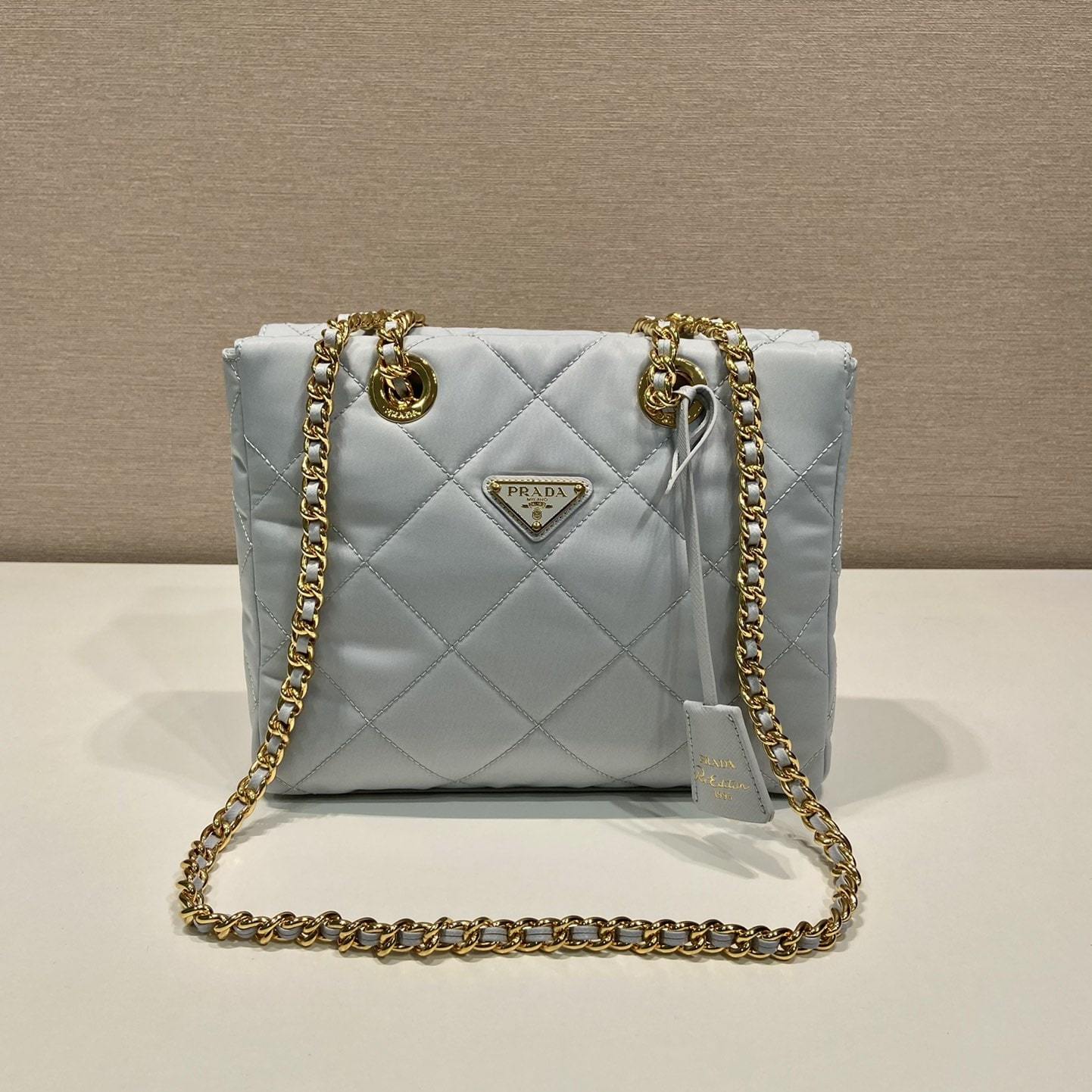 高仿Prada*ReEdition系列中古袋1BG468淺藍色免檢版