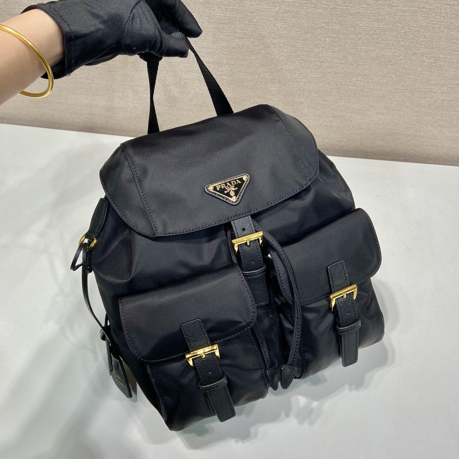 高仿Prada中古雙肩包1BZ677金扣免檢版