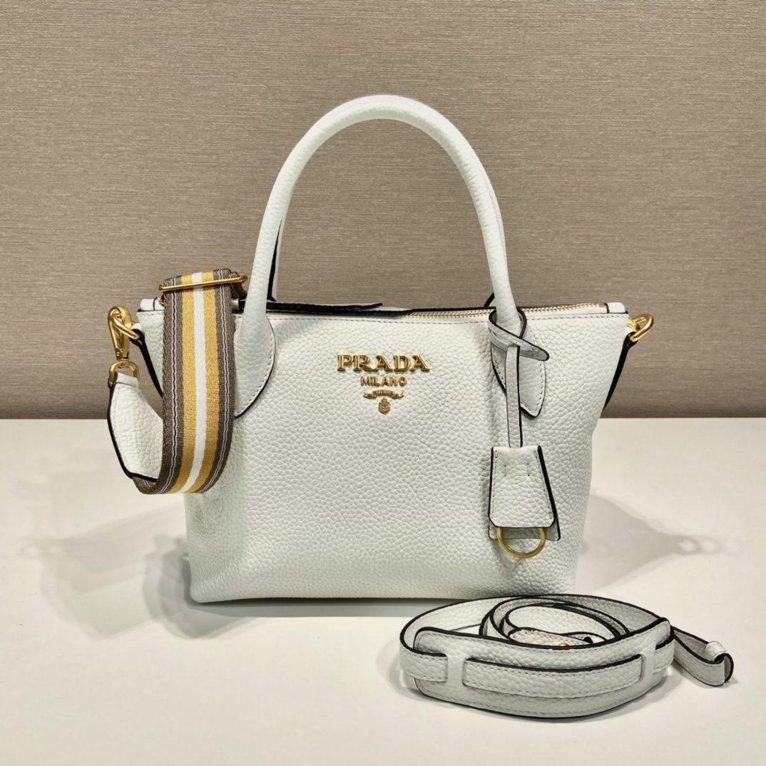 高仿Prada*VitelloDino系列手提斜挎包1BA111白色免檢版