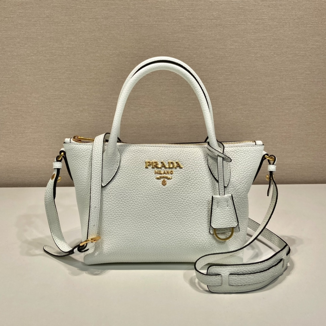 高仿Prada*VitelloDino系列手提斜挎包1BA111白色免檢版