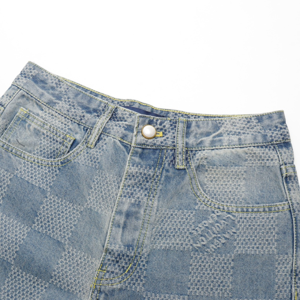 高仿LV*Damier系列1AFI22棋盤格牛仔長褲