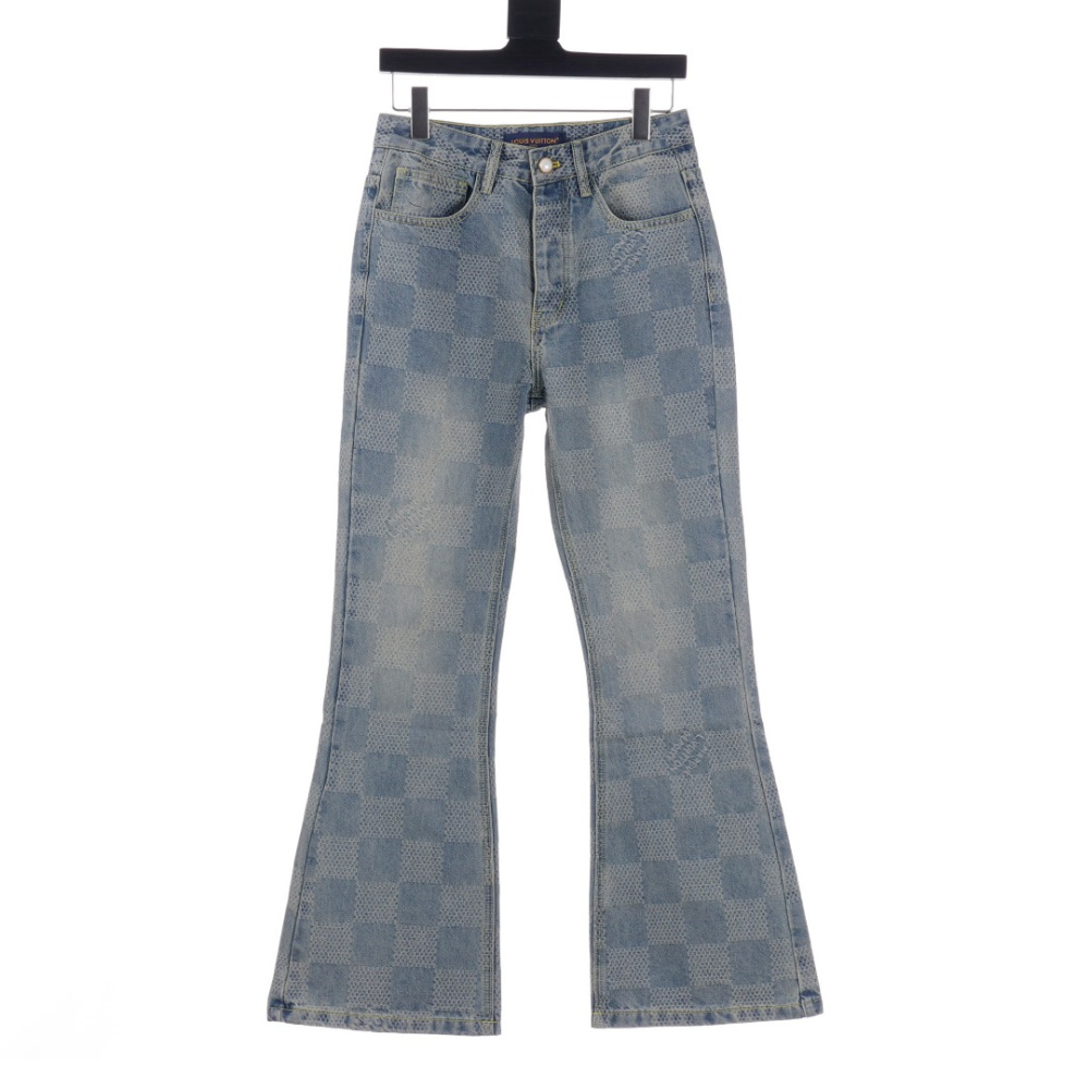 高仿LV*Damier系列1AFI22棋盤格牛仔長褲