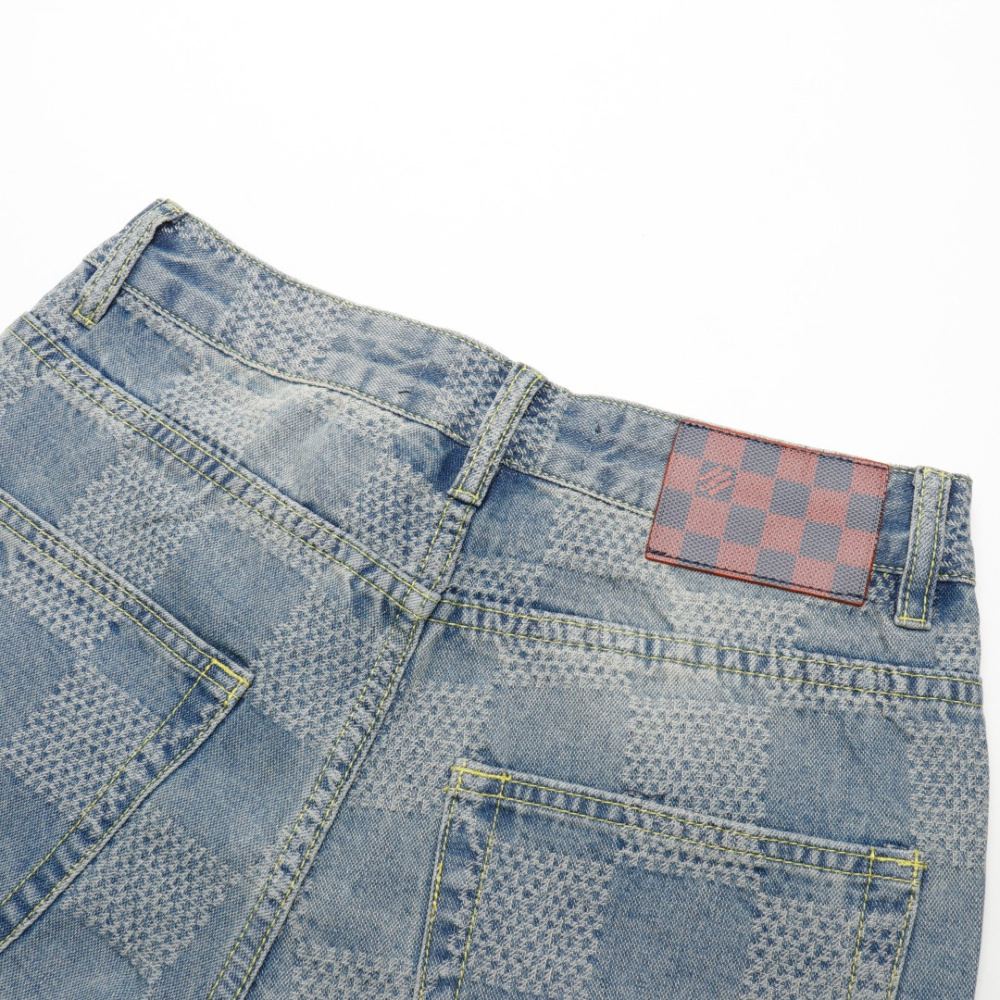 高仿LV*Damier系列1AFI22棋盤格牛仔長褲