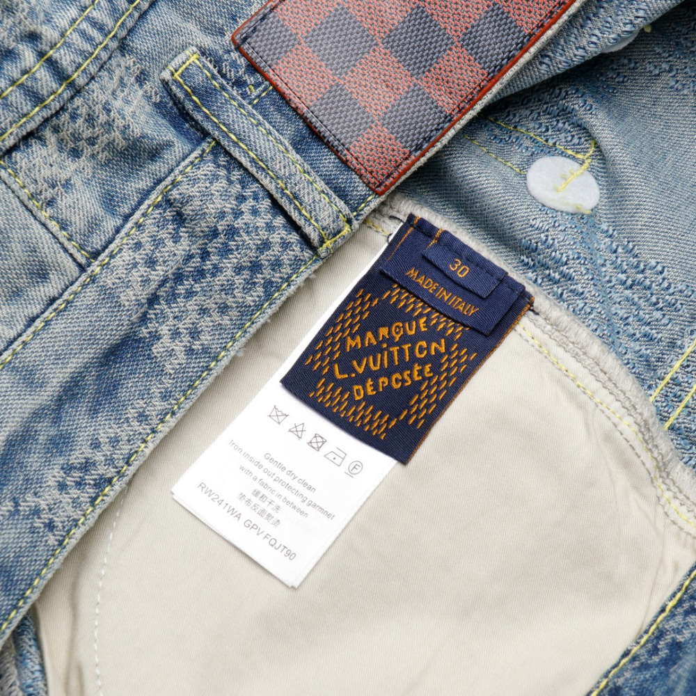 高仿LV*Damier系列1AFI22棋盤格牛仔長褲