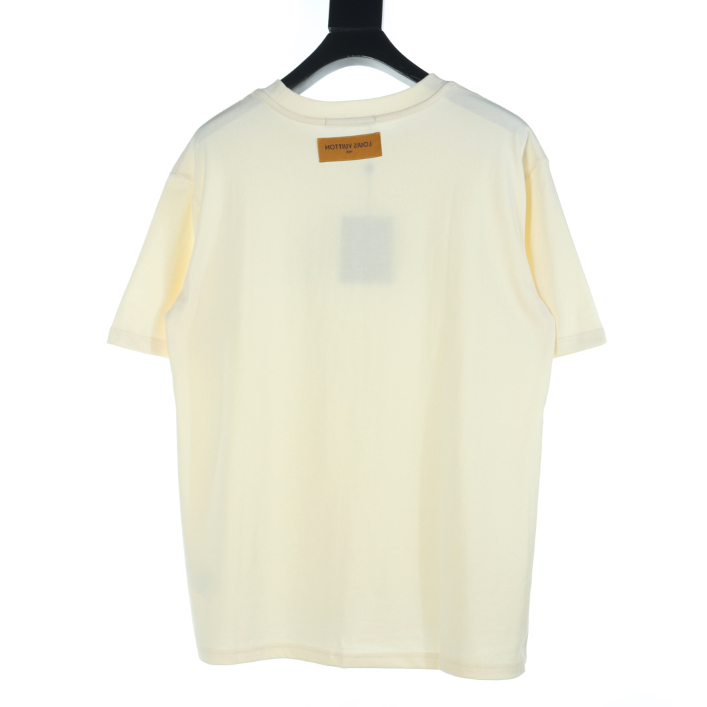 高仿LV*1AFR0019小藍花刺繡字母短袖米黃色