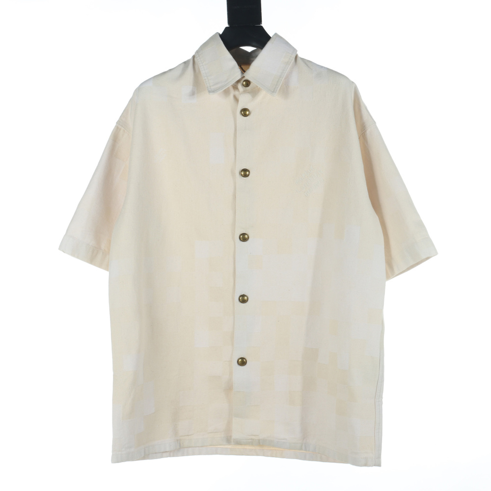 高仿LV*SS24系列1AFQZJ格子刺繡短袖襯衫米色