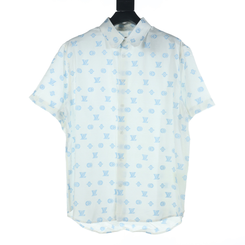 高仿LV*SS23系列1ABJS4滿印LOGO短袖襯衫白色