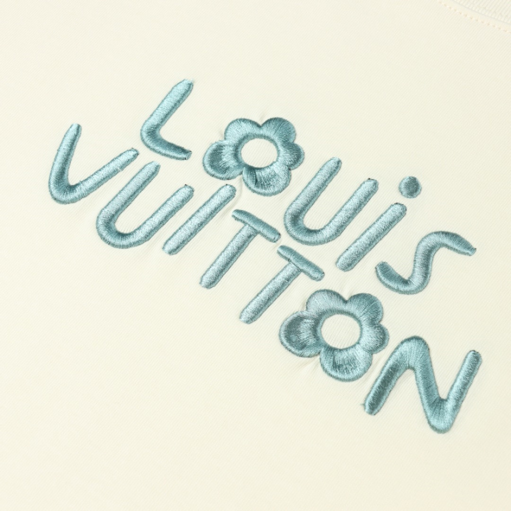 高仿LV*1AFR0019小藍花刺繡字母短袖米黃色