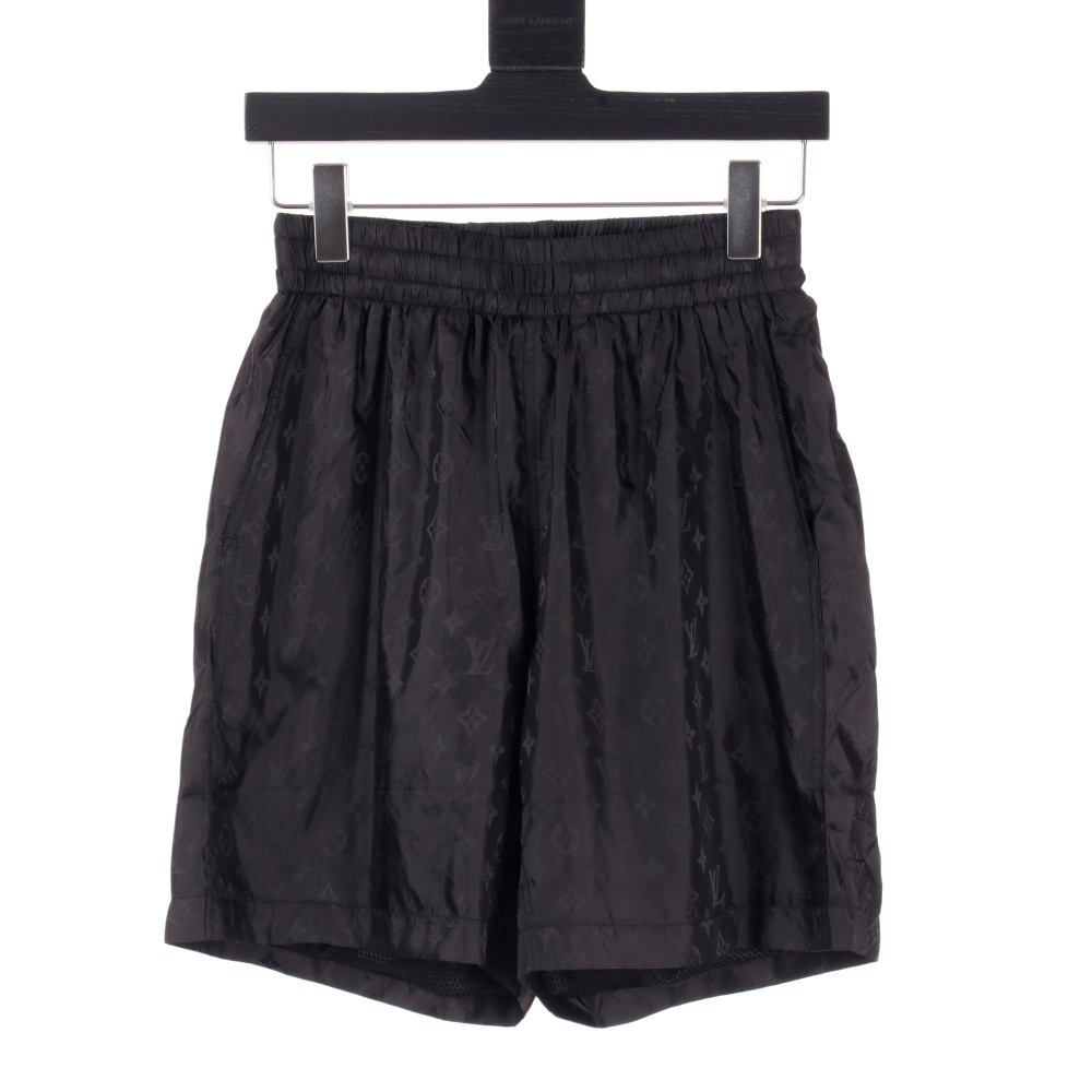 高仿LV*SS24系列1AFR0012暗紋提花沙灘褲黑色