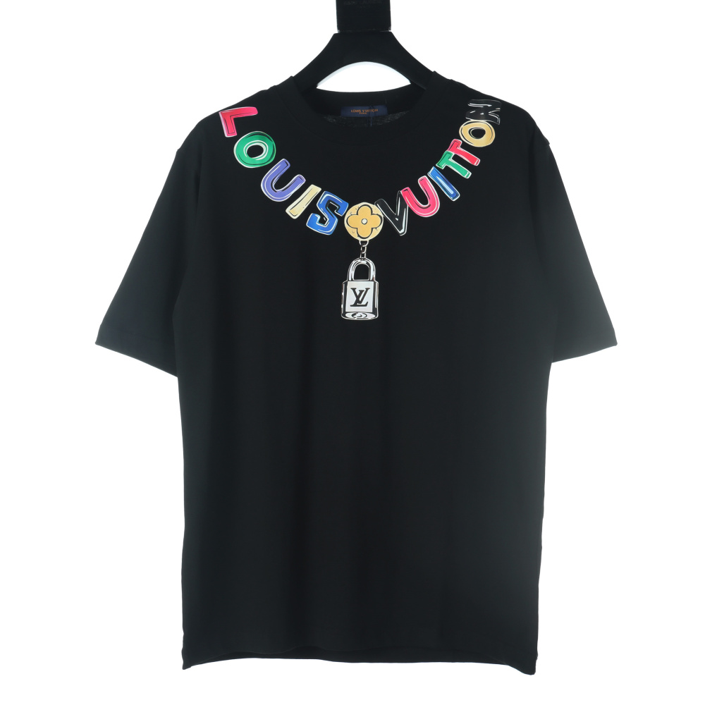 高仿LV*1AFR0026彩色項鏈LOGOT恤黑色