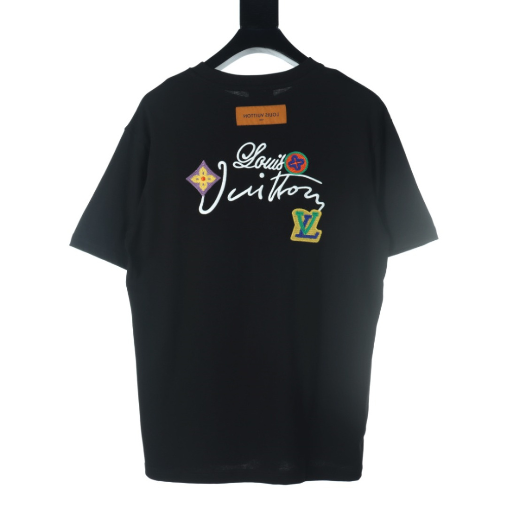 高仿LV*1AFR0042花卉刺繡T恤黑色