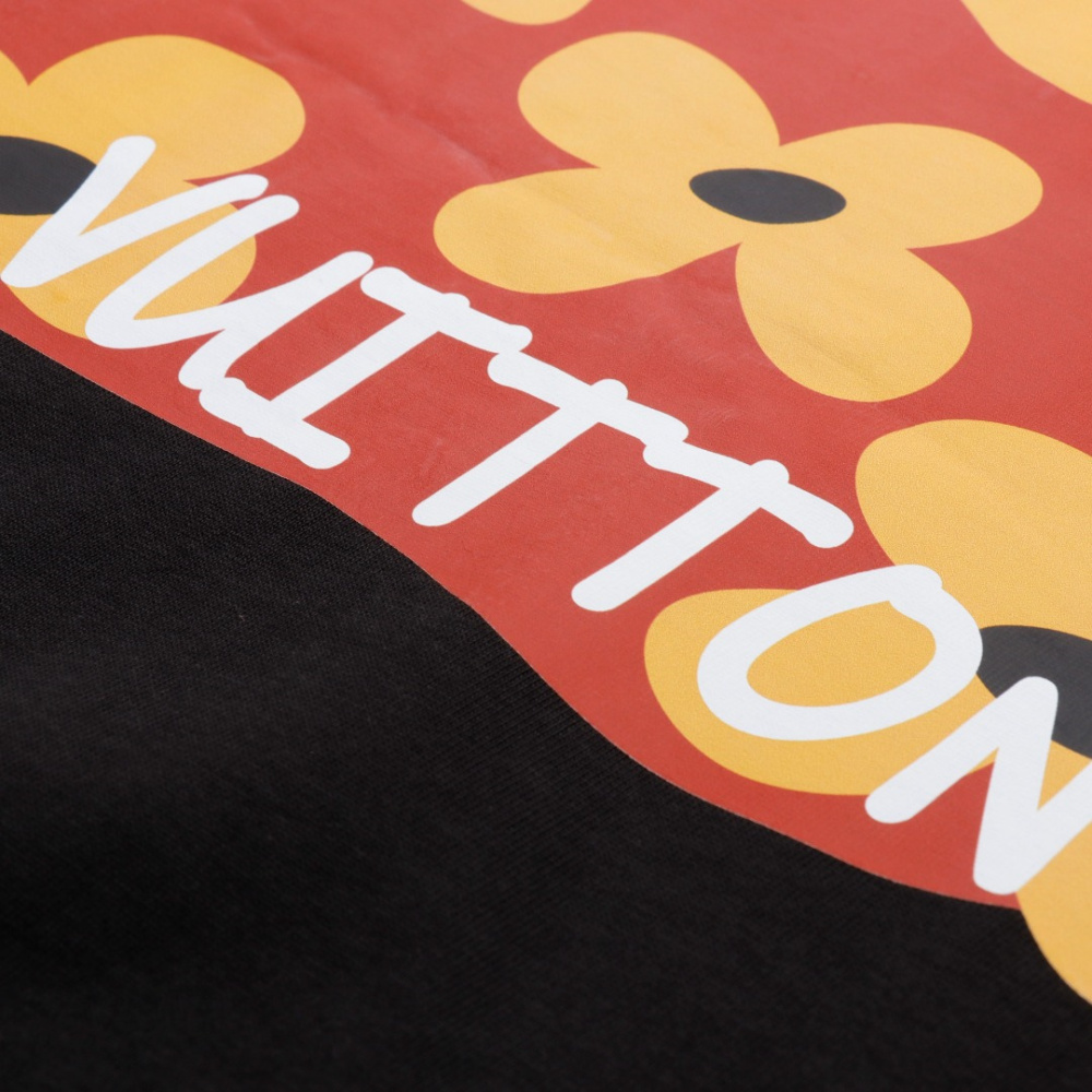 高仿LV*1AFR0035背後小花塗層T恤黑色