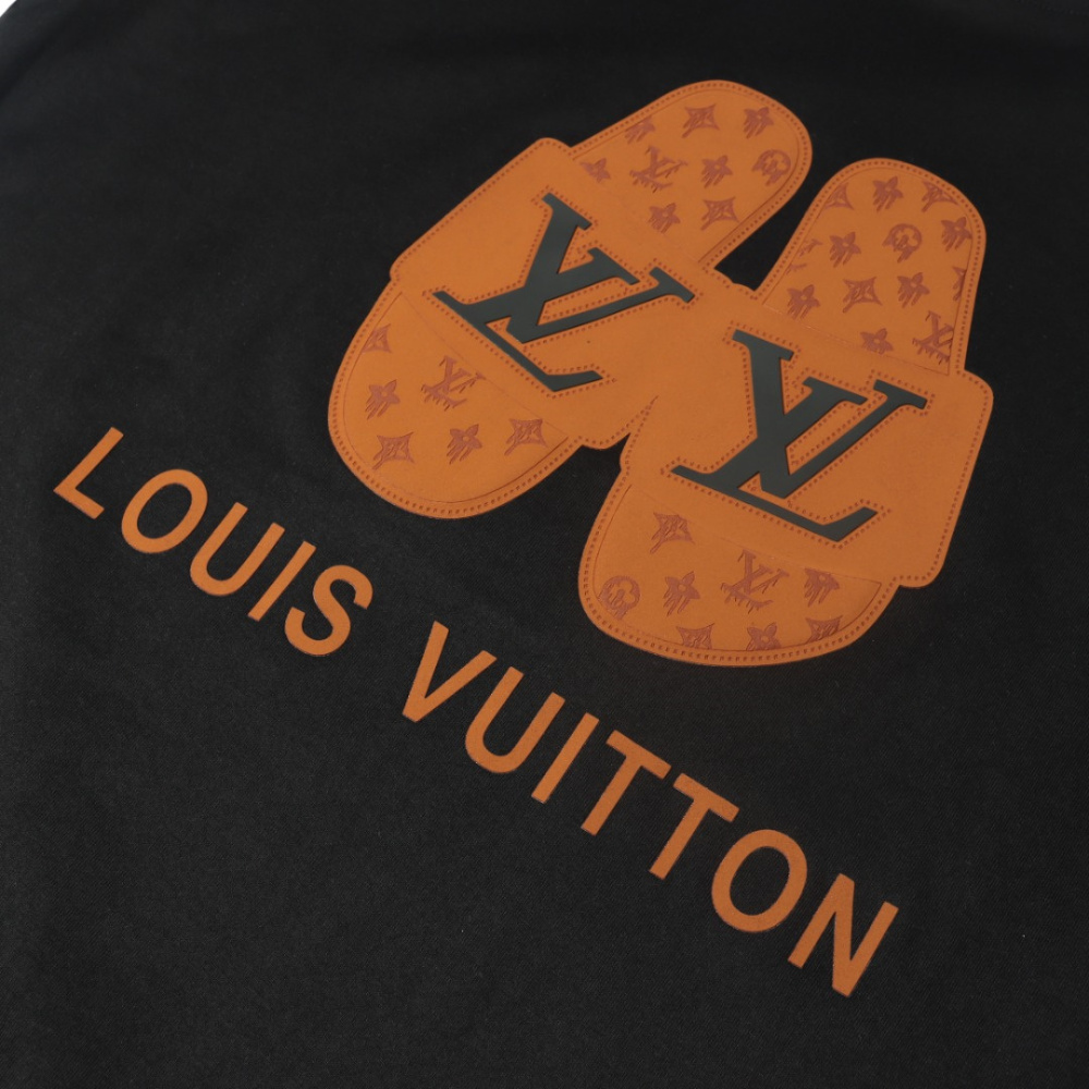 高仿LV*1AFR0040拖鞋麂皮貼佈T恤黑色