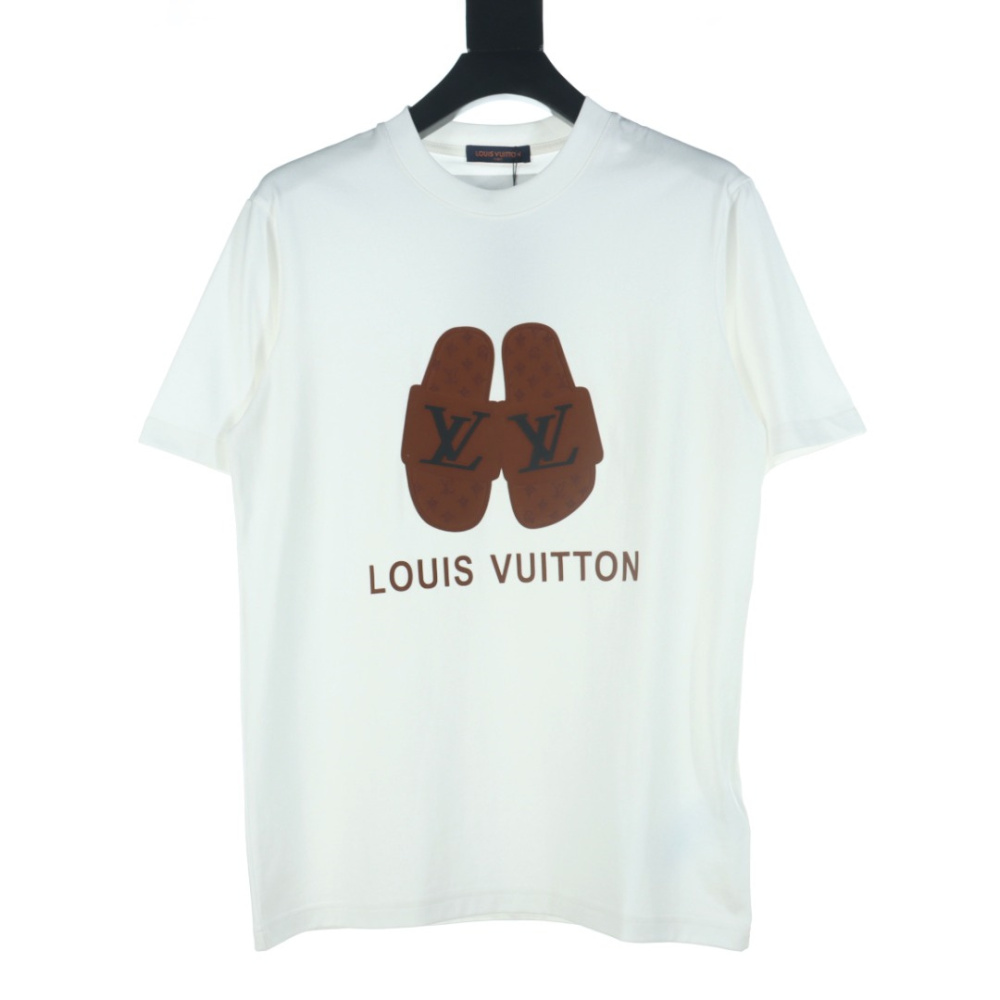 高仿LV*1AFR0039拖鞋麂皮貼佈T恤白色