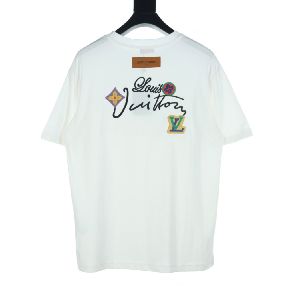 高仿LV*1AFR0041花卉刺繡T恤白色