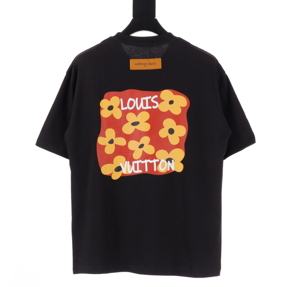 高仿LV*1AFR0035背後小花塗層T恤黑色