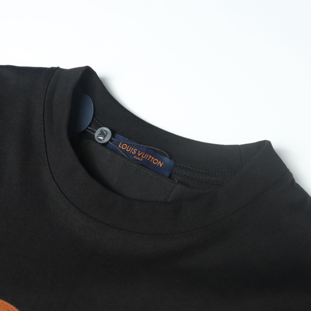 高仿LV*1AFR0040拖鞋麂皮貼佈T恤黑色