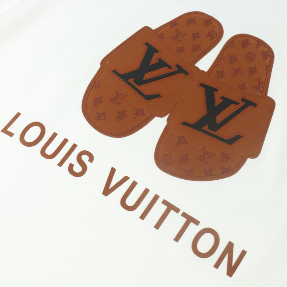 高仿LV*1AFR0039拖鞋麂皮貼佈T恤白色