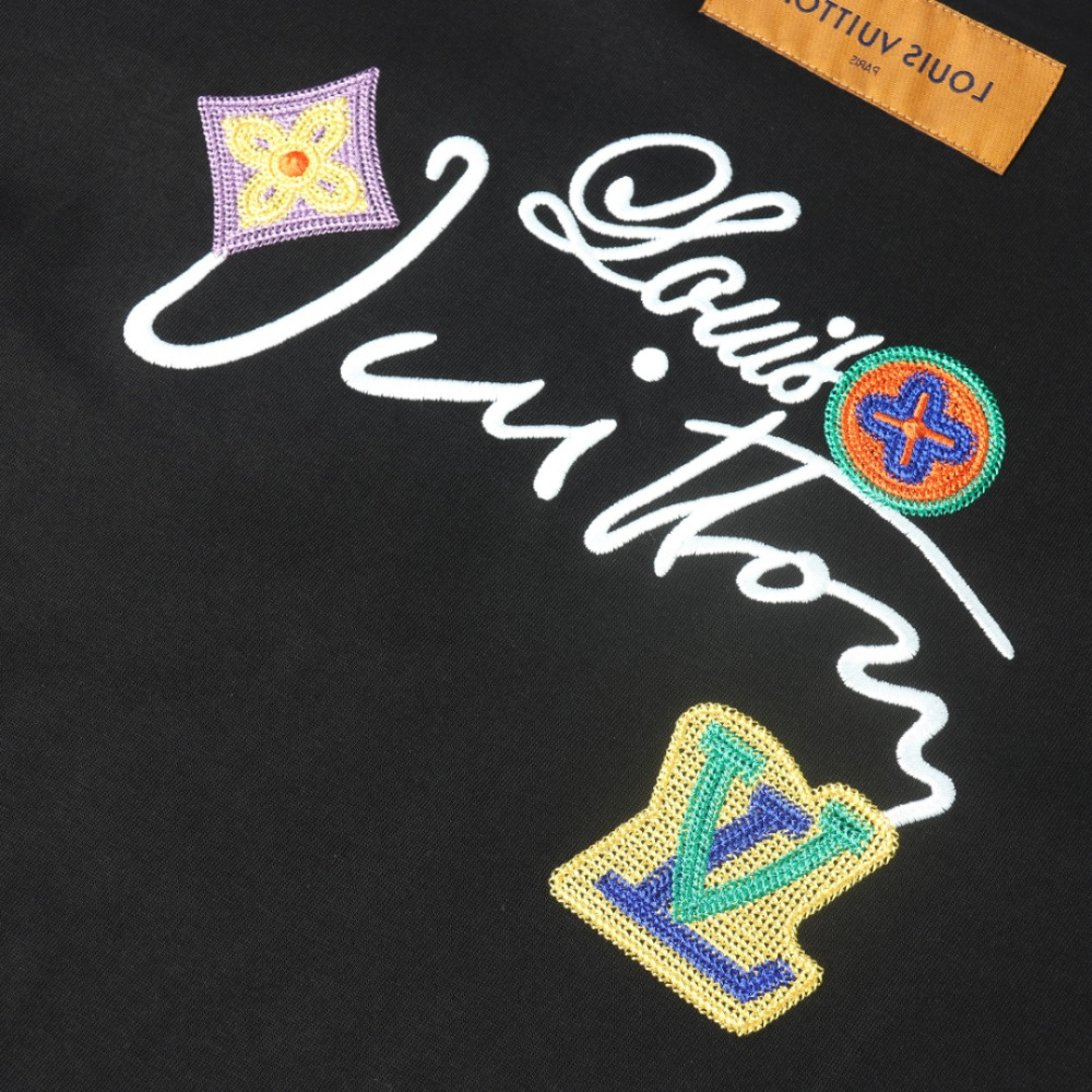 高仿LV*1AFR0042花卉刺繡T恤黑色