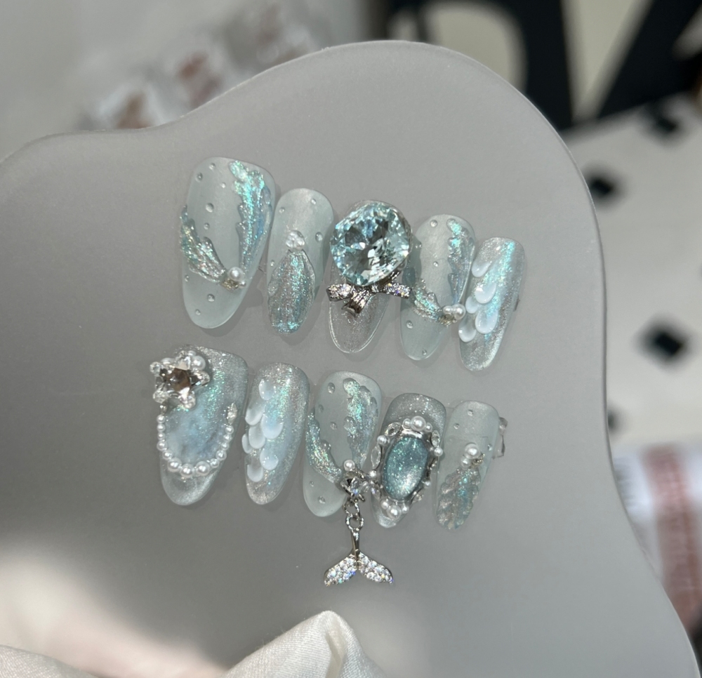 【花嫁/全施華洛世奇鑽石】夏日美人魚 純手工穿戴甲  爆閃