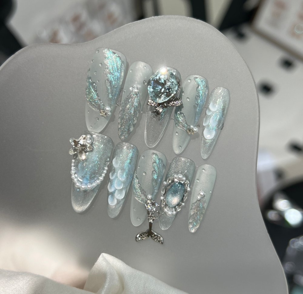 【花嫁/全施華洛世奇鑽石】夏日美人魚 純手工穿戴甲  爆閃
