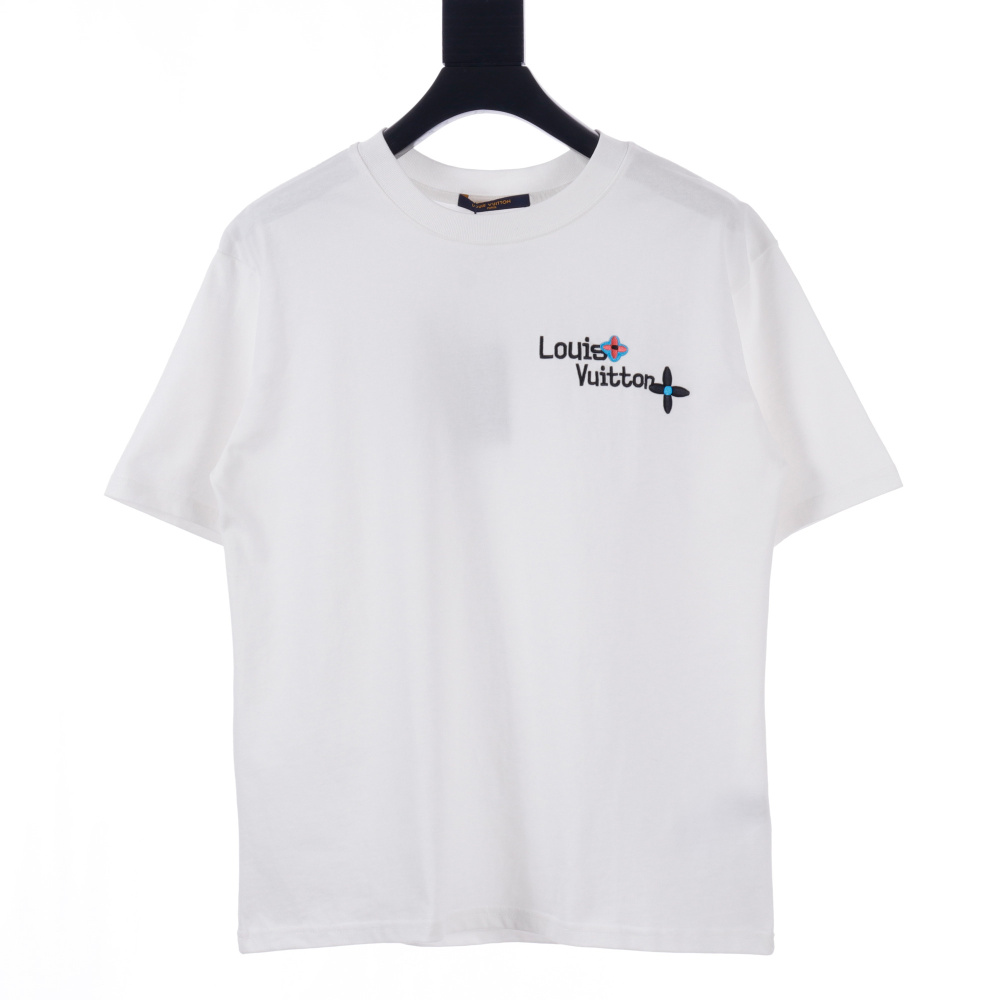 高仿LV*1AFR0059花朵字母刺繡短袖T恤白色