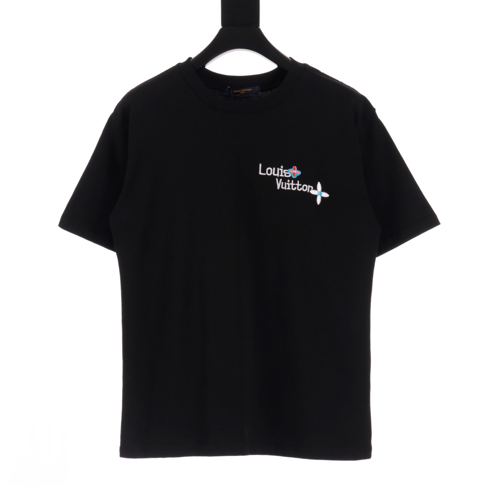 高仿LV*1AFR0059花朵字母刺繡短袖T恤黑色