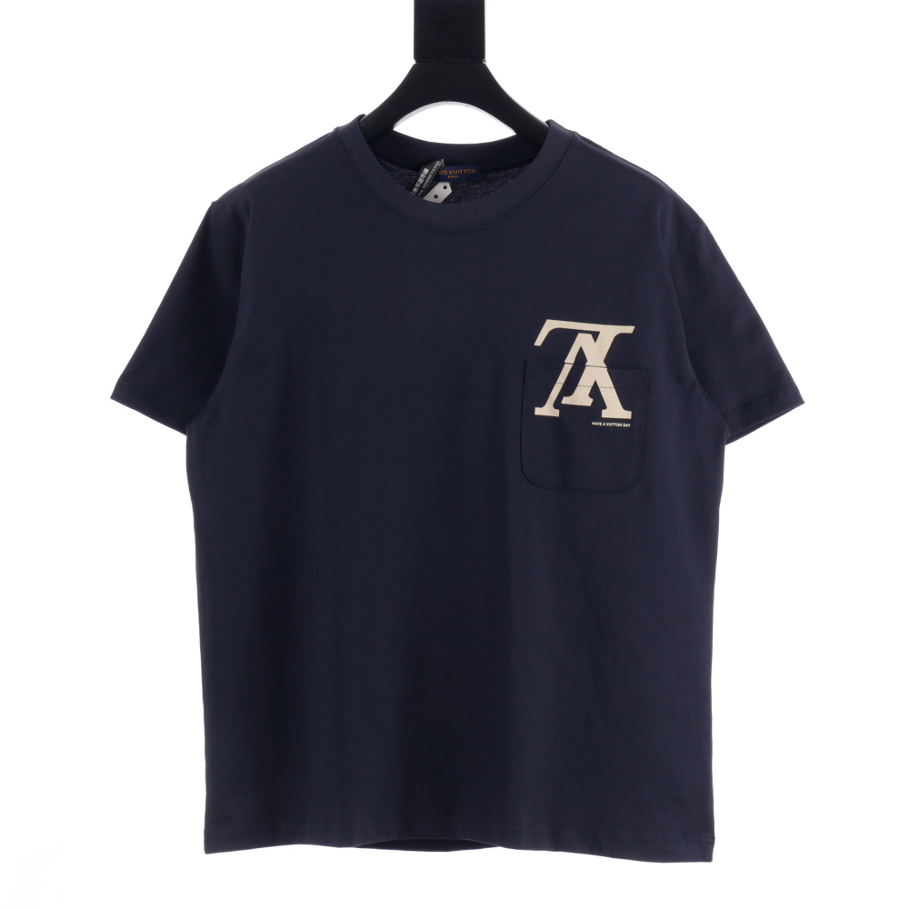 高仿LV*1AFR0058倒立字母印花短袖T恤黑色