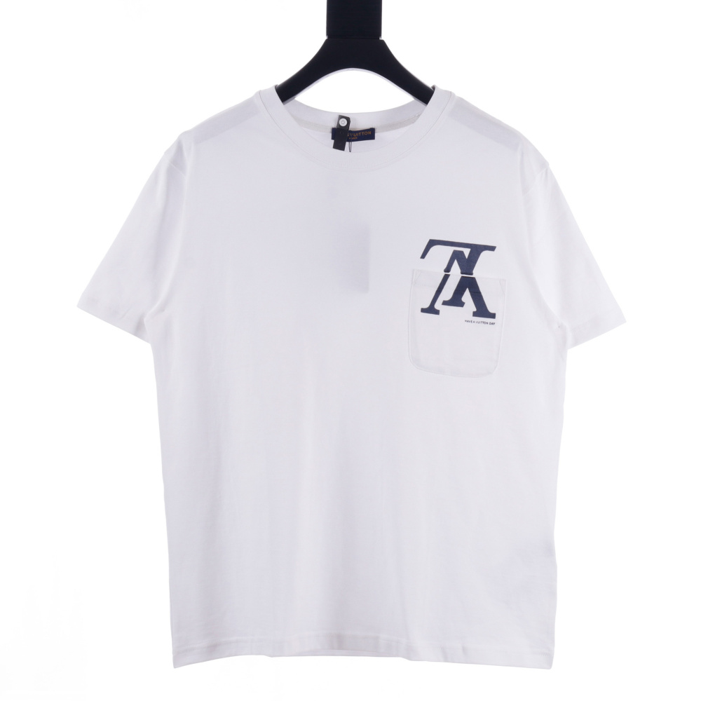 高仿LV*1AFR0057倒立字母印花短袖T恤白色