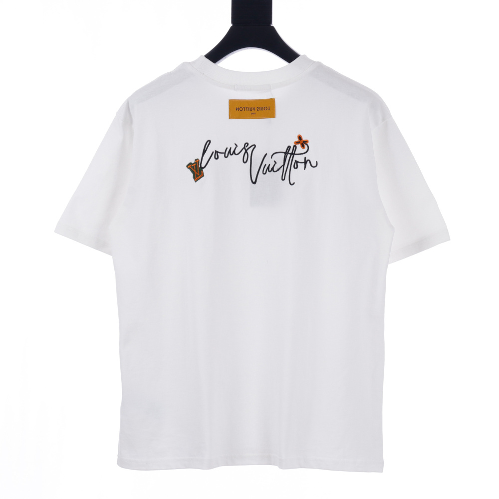高仿LV*1AFR0059花朵字母刺繡短袖T恤白色