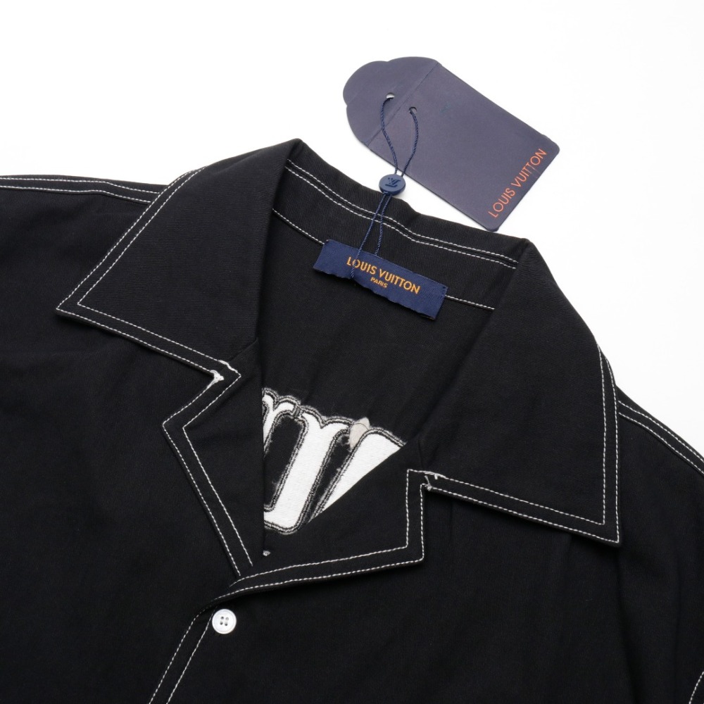 高仿LV*FW24系列1AFWTU字母刺繡襯衫黑色