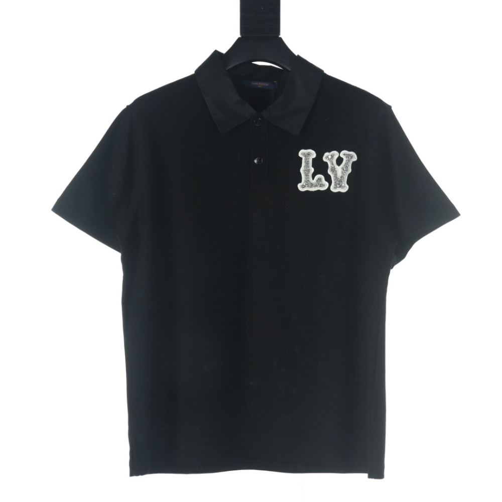 高仿LV*1AFR0070刺繡貼飾POLO衫黑色