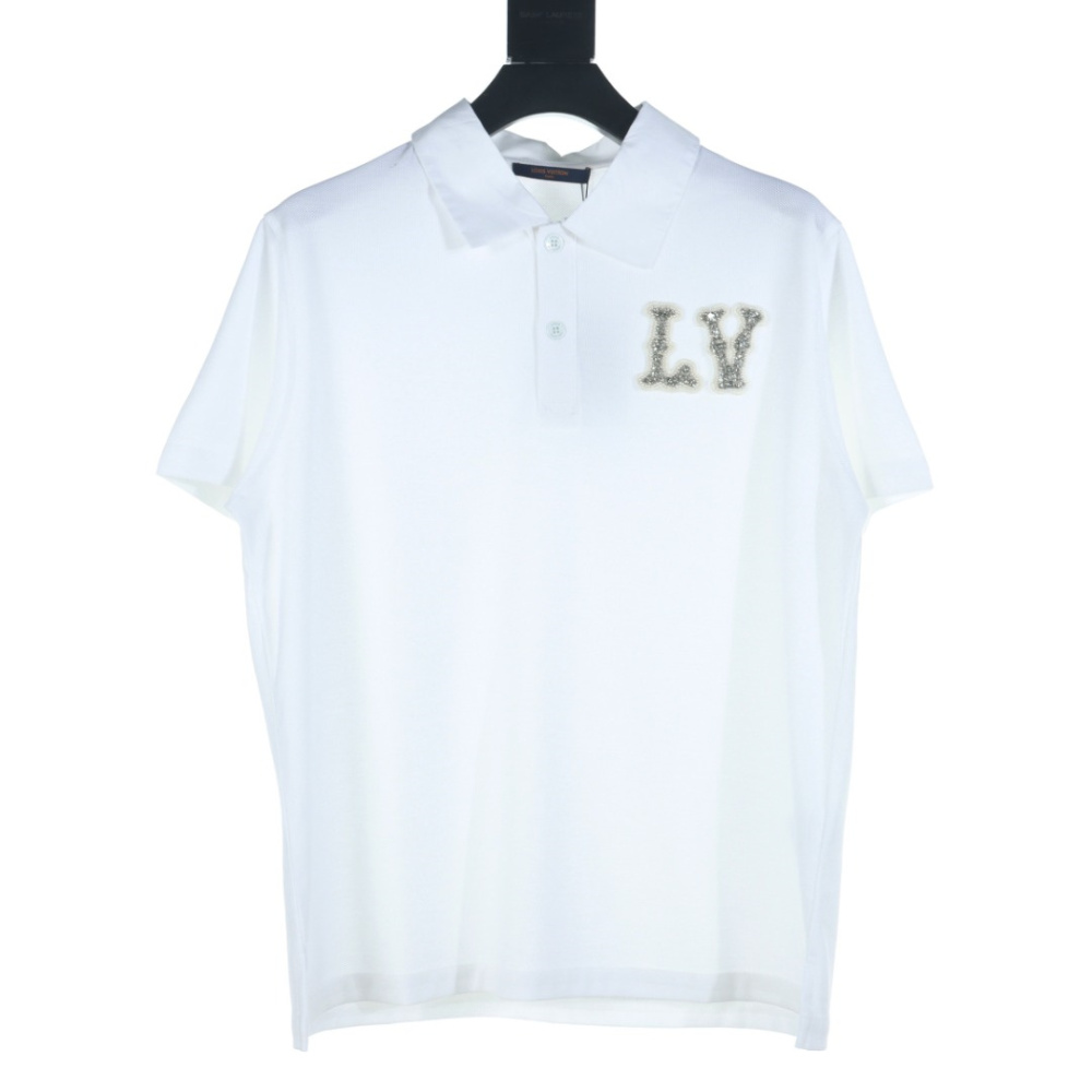 高仿LV*1AFR0069刺繡貼飾POLO衫白色
