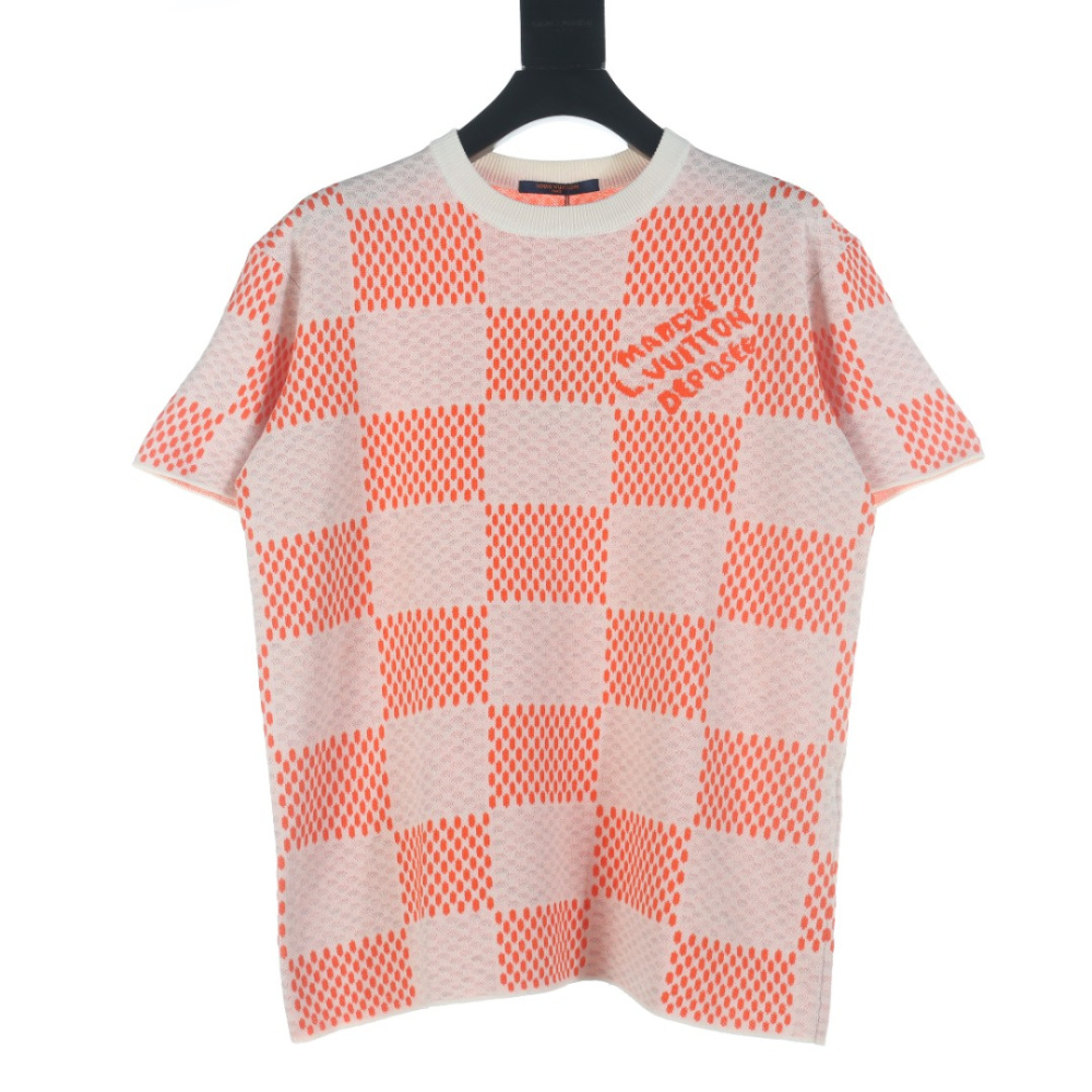 高仿LV*SS24系列1AFIXX棋盤格短袖橙紅色