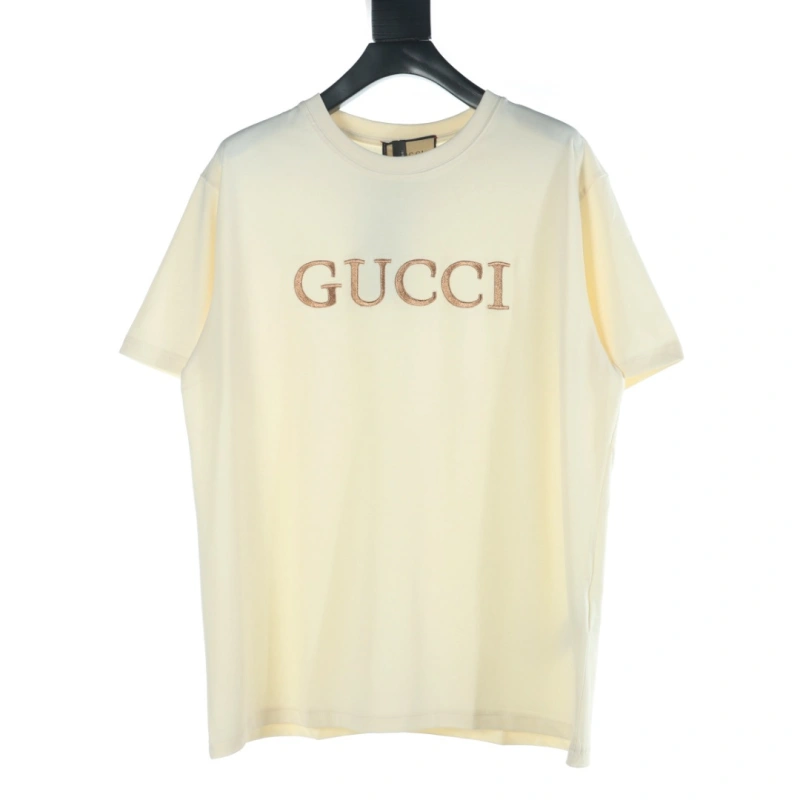 高仿Gucci*437809玫瑰金刺繡T恤米色