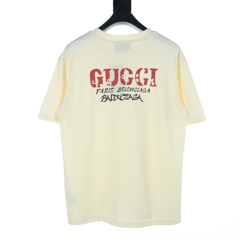 高仿Gucci*Balenciaga聯名款短袖T恤米色