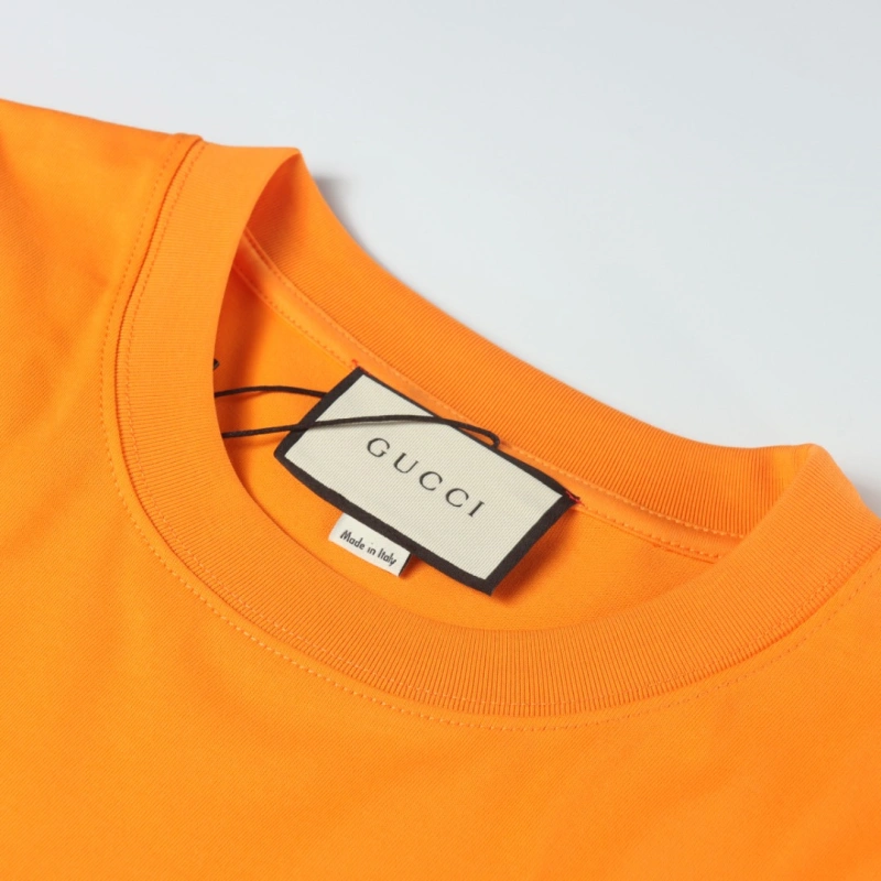 高仿Gucci*770331粉色刺繡LOGO短袖T恤橙色