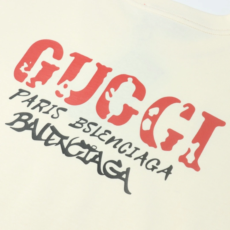 高仿Gucci*Balenciaga聯名款短袖T恤米色