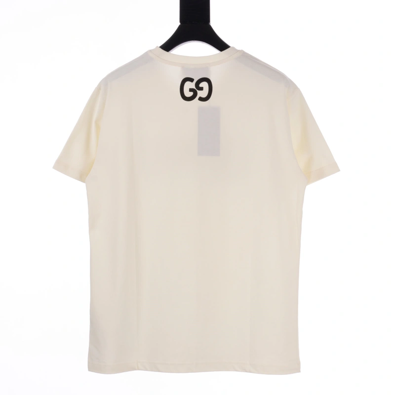 高仿Gucci*710920塗鴉字母印花短袖T恤米色